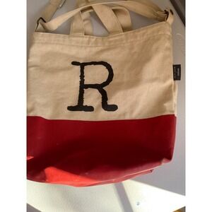 BAGGU x West Elm Canvas Tote Bag Red Stripe Letter R Monogram